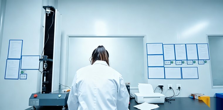 PURETH quality-control engineer working at testing and documentation equipment in the laboratory