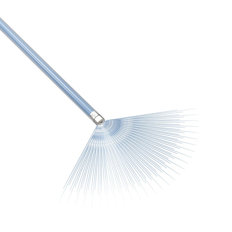 Misty nozzle producing a fan-shaped spray